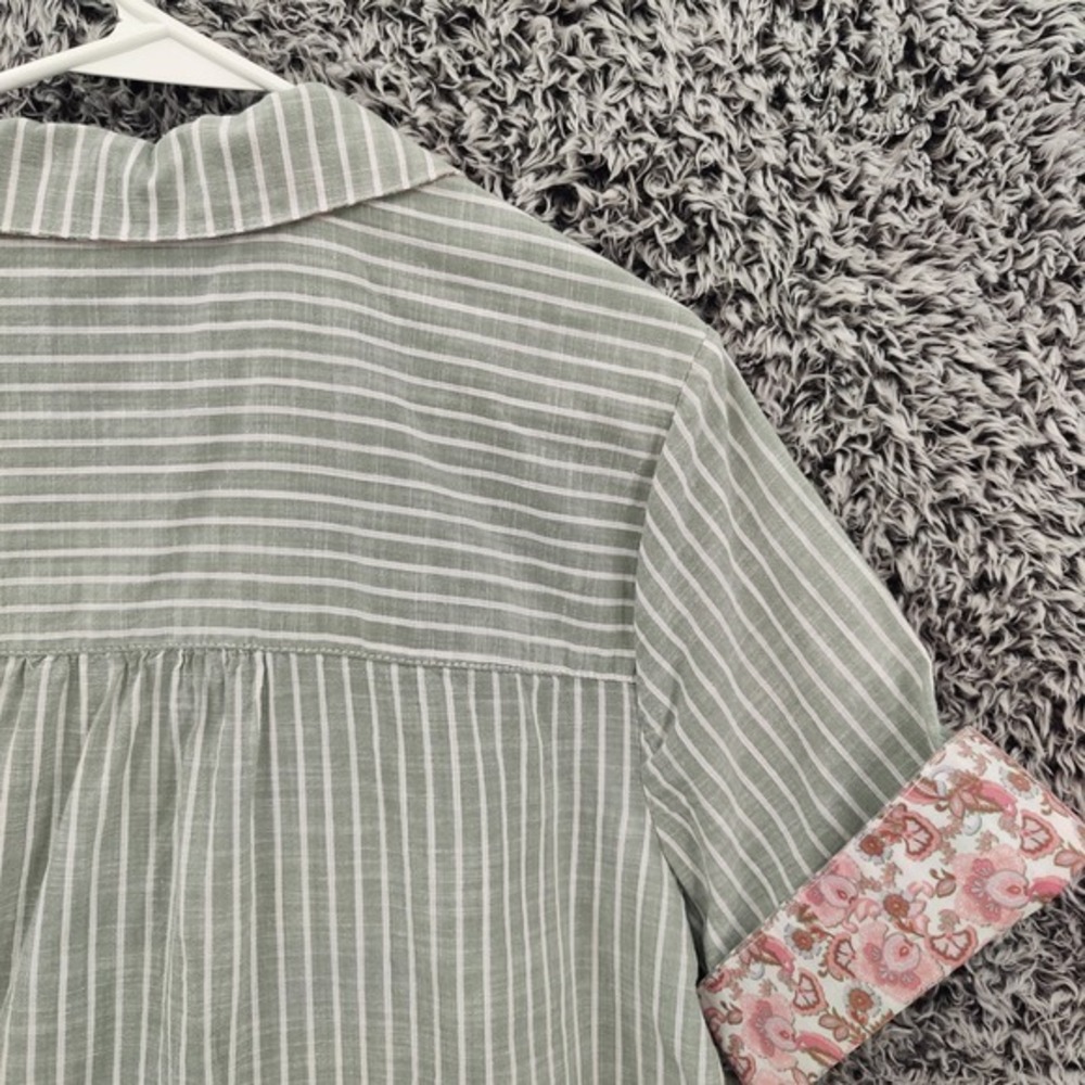 Casa Cabana Womens Earthy Cottage Coastal Button Up Shirt XL Green White Striped - Picture 11 of 16